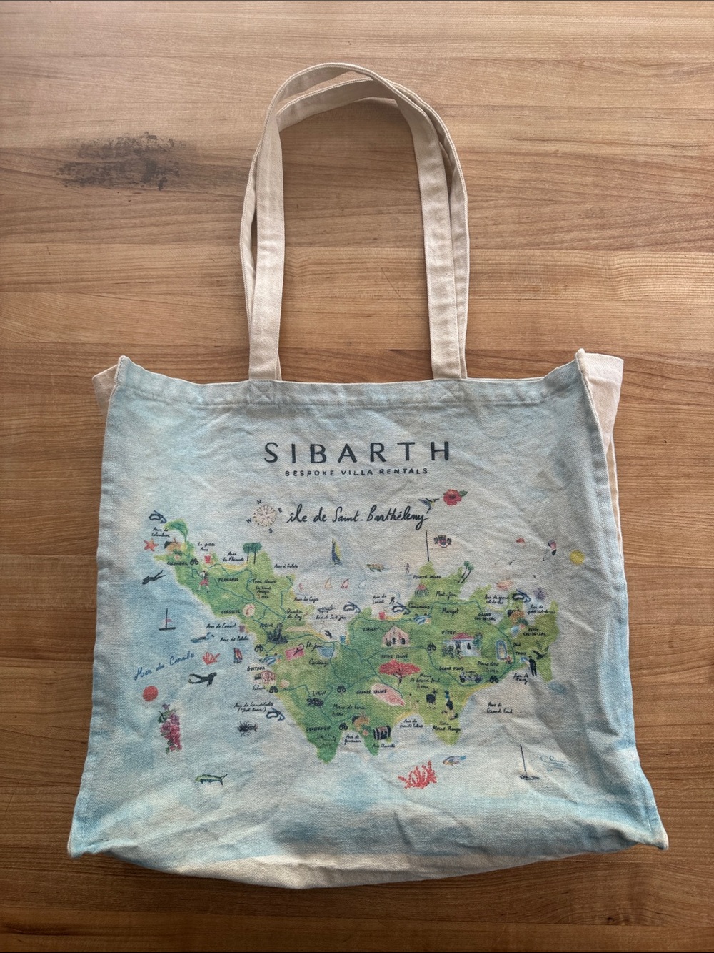 Light Blue Canvas Tote Bag with Island Map